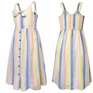 Jessica Simpson Girls Midi maxi button front Dress Stripe boho smocked cotton 12